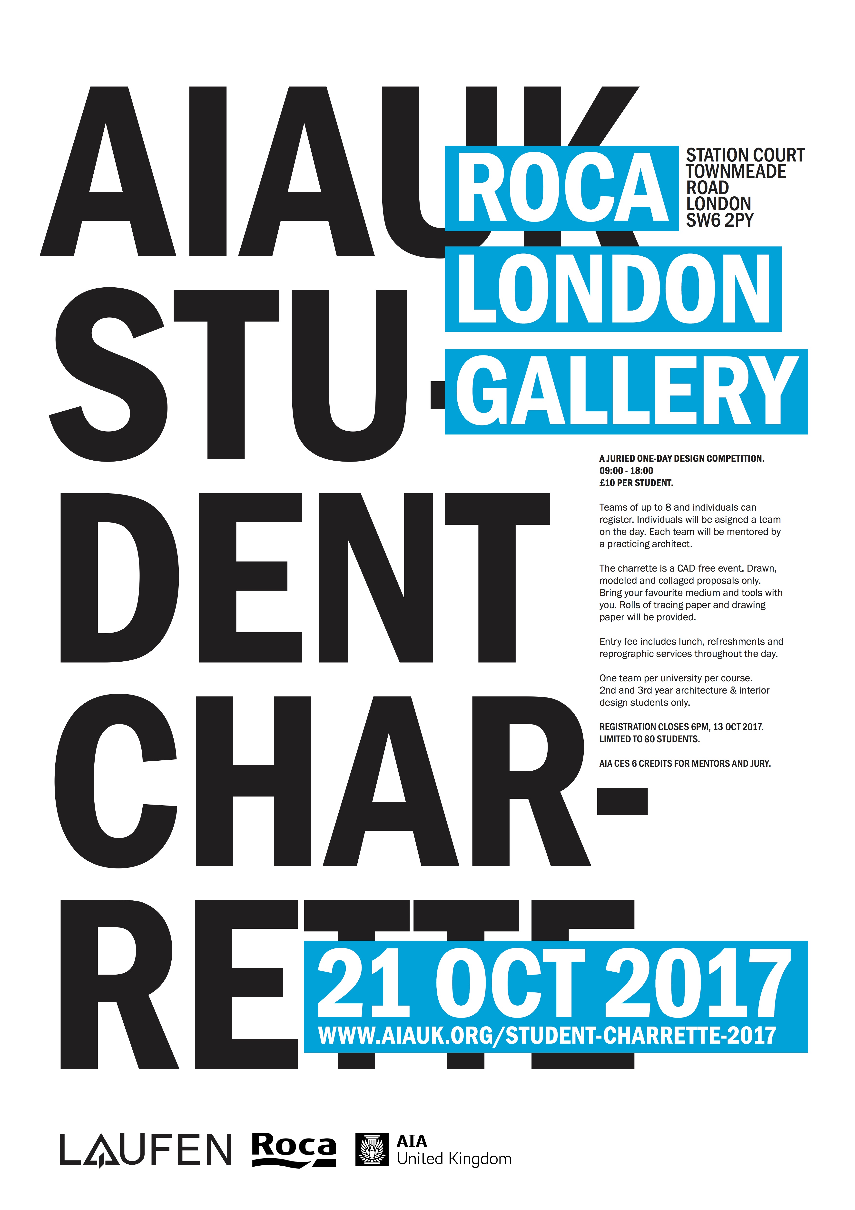 AIAUK Student Charrette, 21st October 09:00-18:00, Roca London Gallery _ REGISTRATION CLOSES TODAY 6pm!
