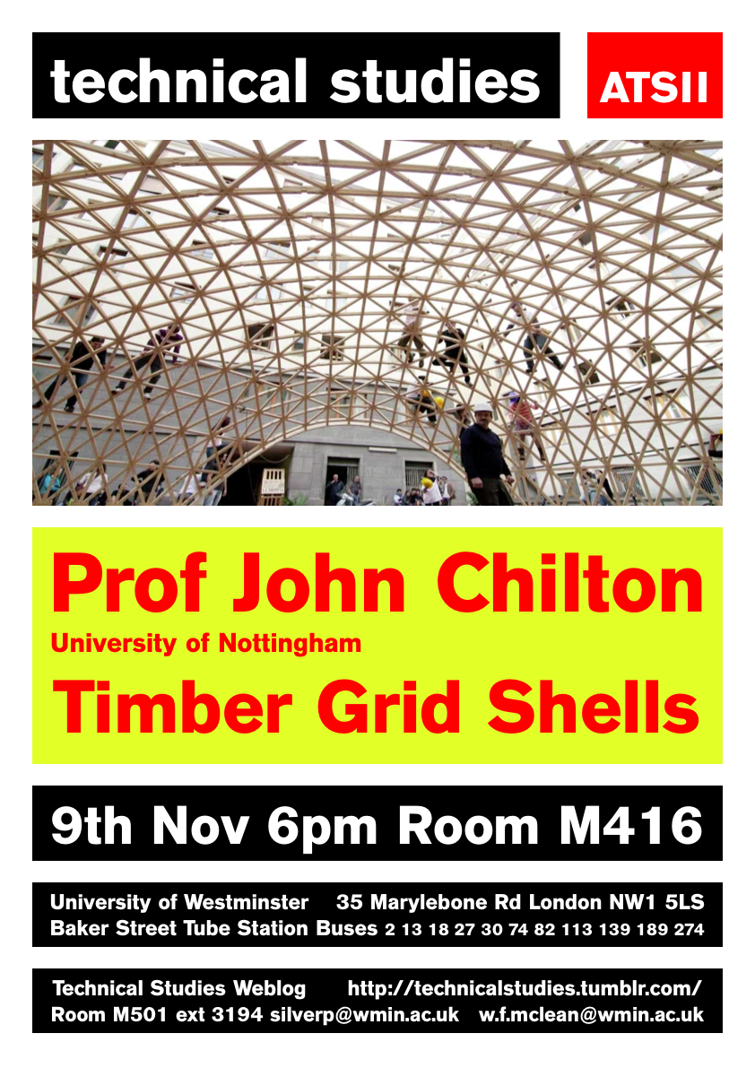 Technical Studies Lecture Series: Prof John Chilton, Tonight 9th November, 6pm, M416