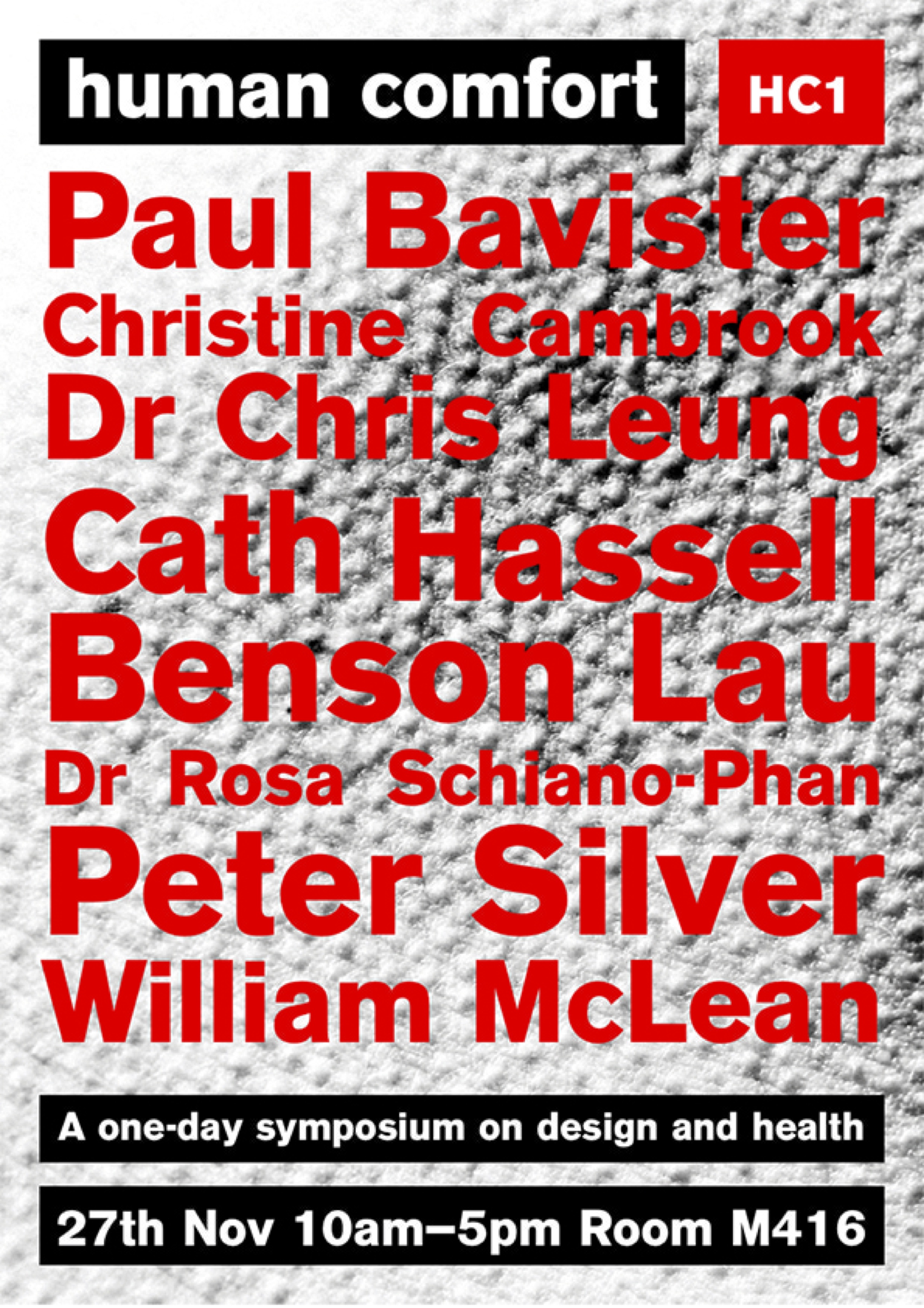 Human Comfort – One-Day Symposium, Today 27th November 10:00-17:00, M416