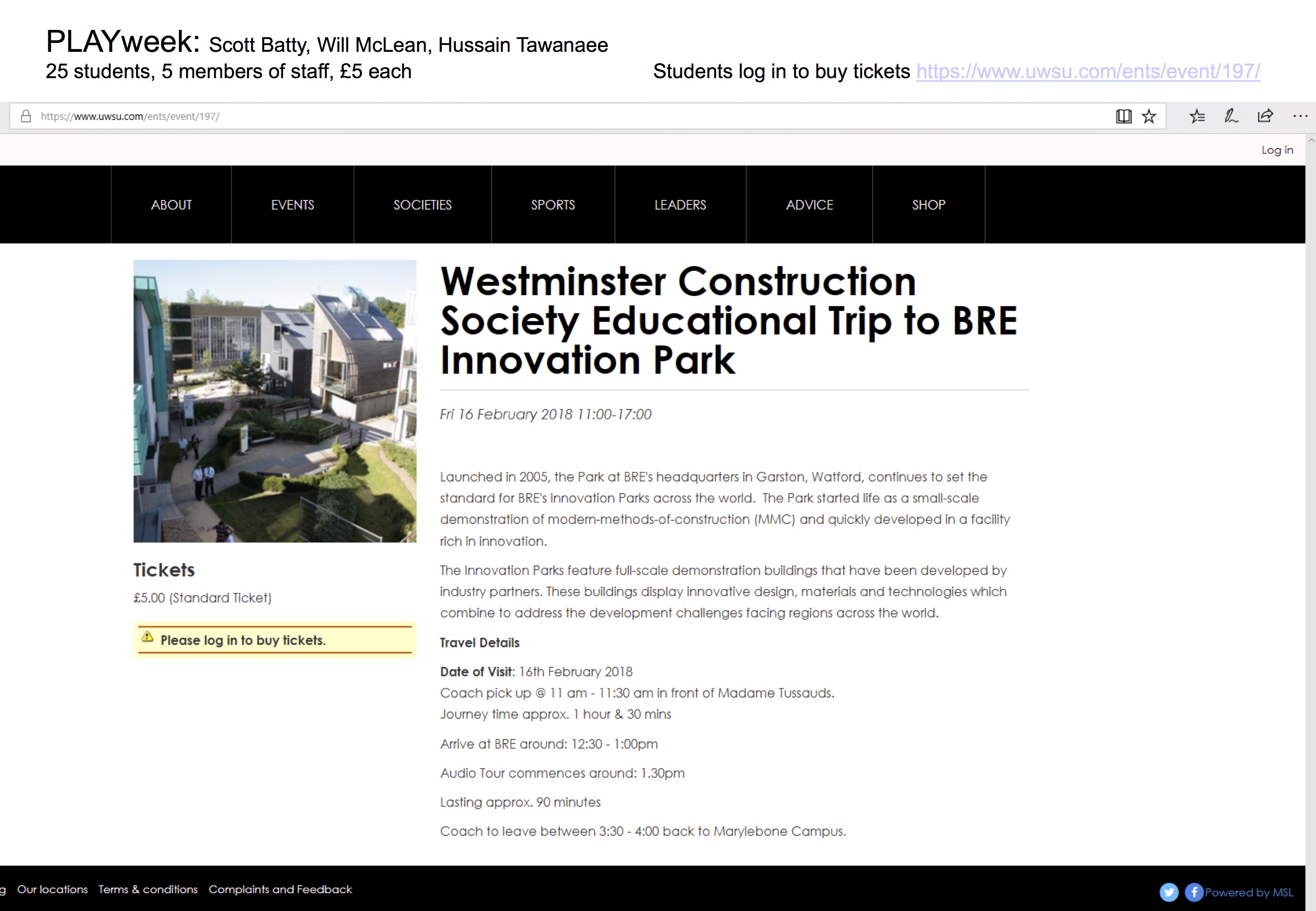 PLAYweek: Westminster Construction Society Educational Trip to BRE Innovation Park