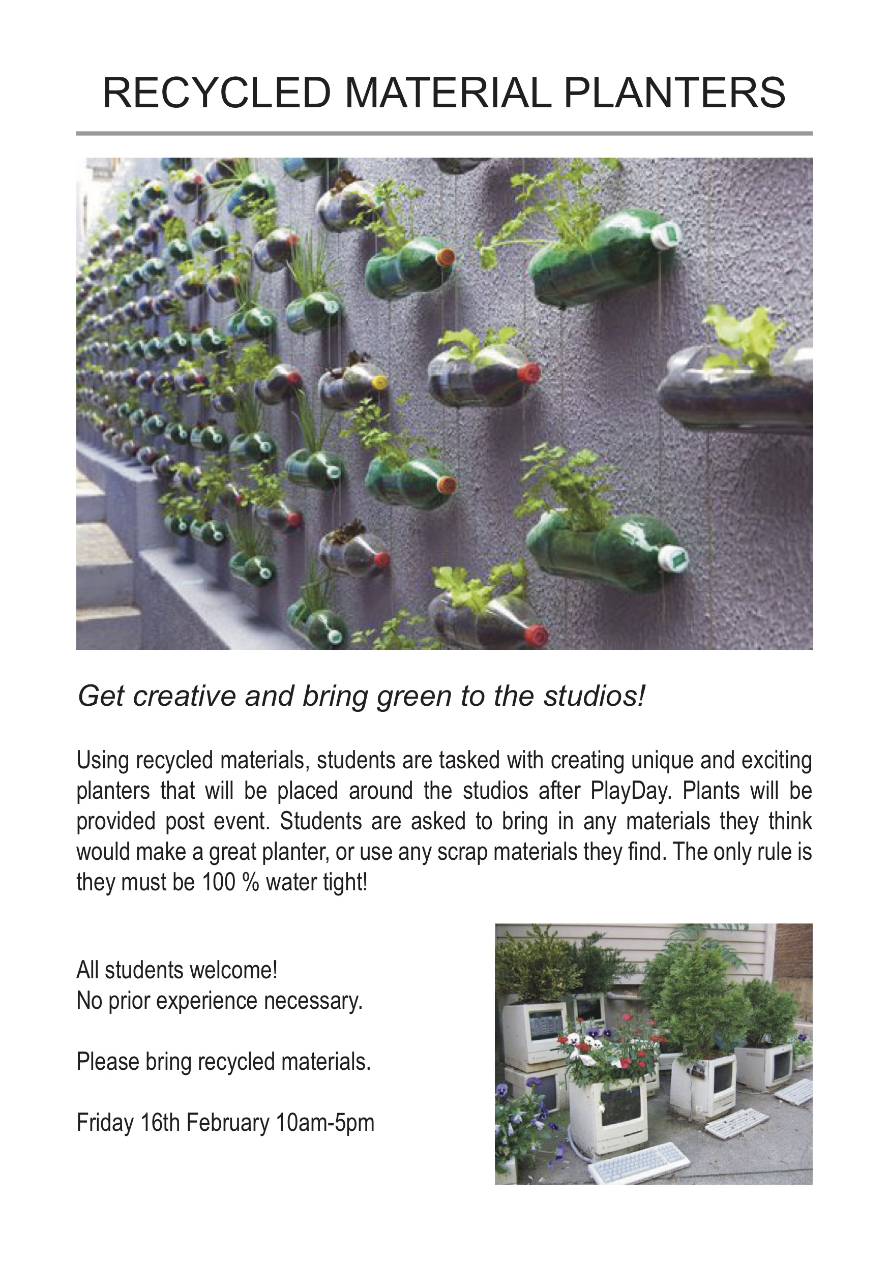 PLAYweek Workshop Proposal: Recycled Material Planters