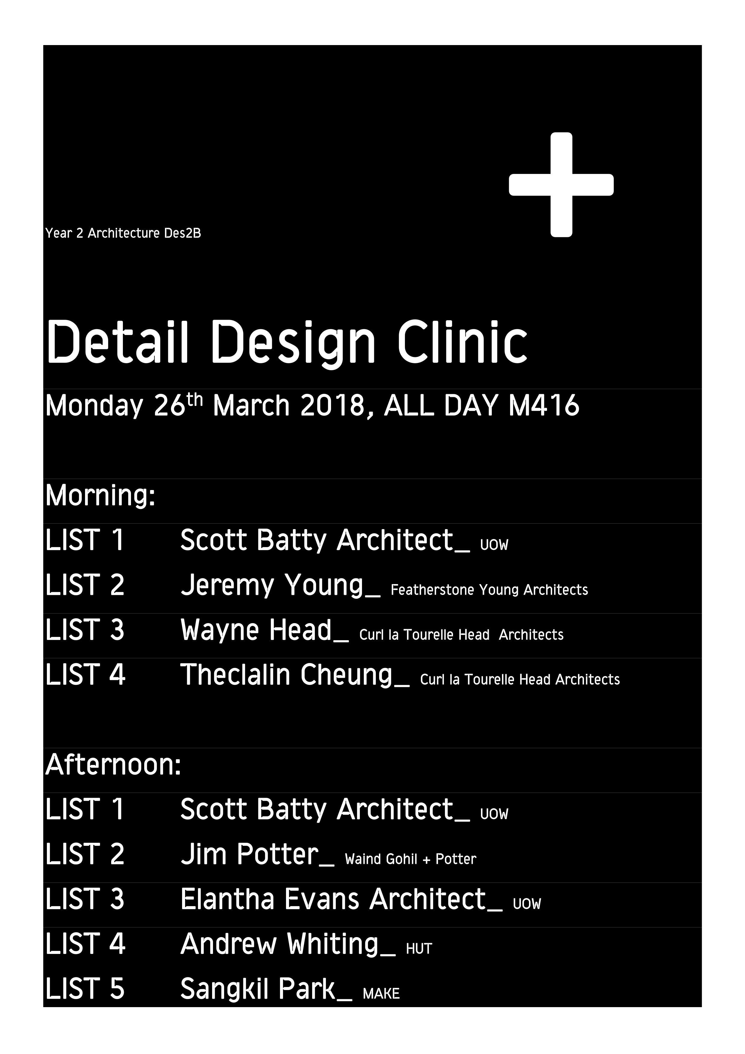 Detail Design Clinic: Monday 26th March, All Day, M416