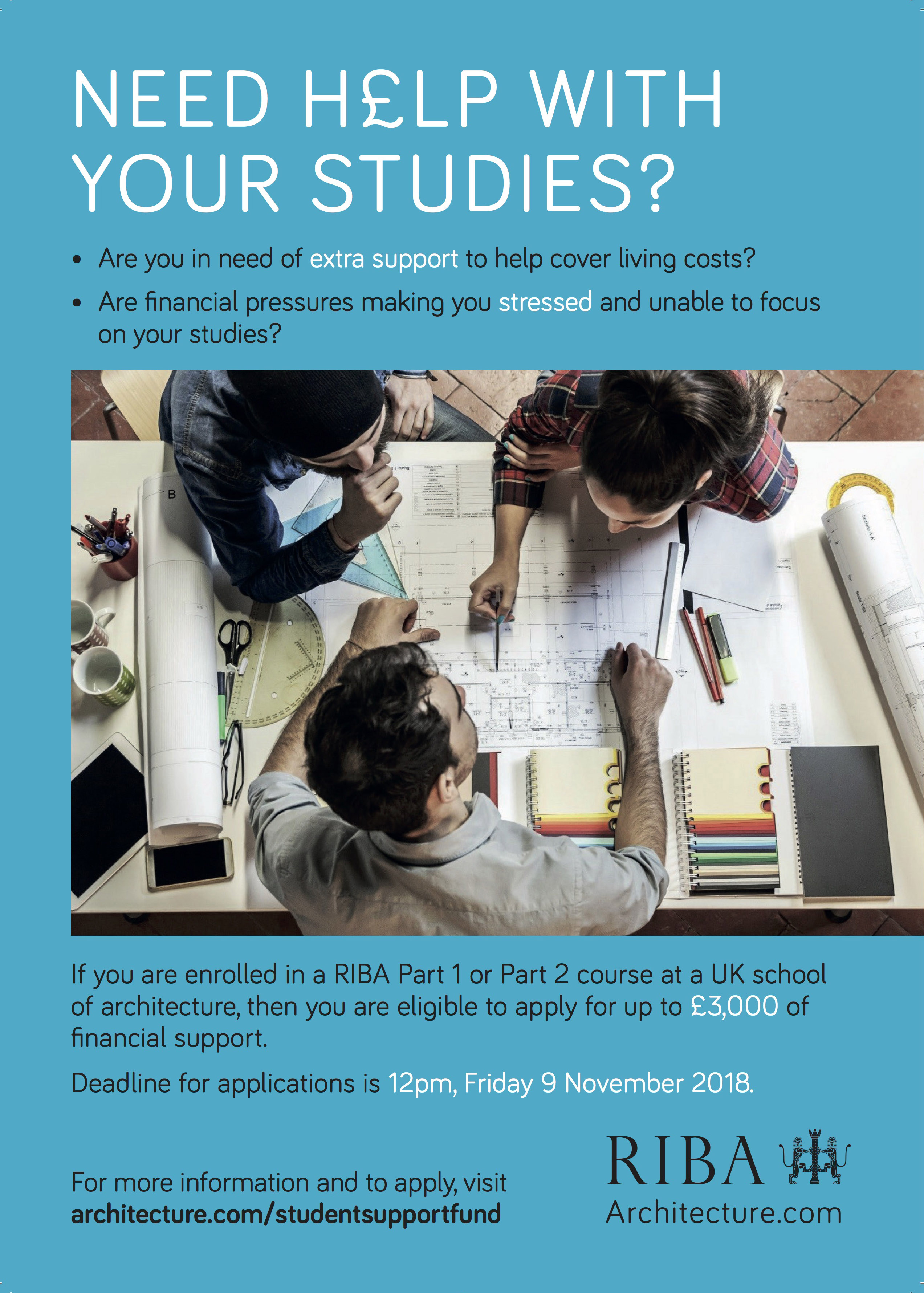 RIBA Student Support Fund open for applications! Deadline: Friday, 9th of November, 12pm