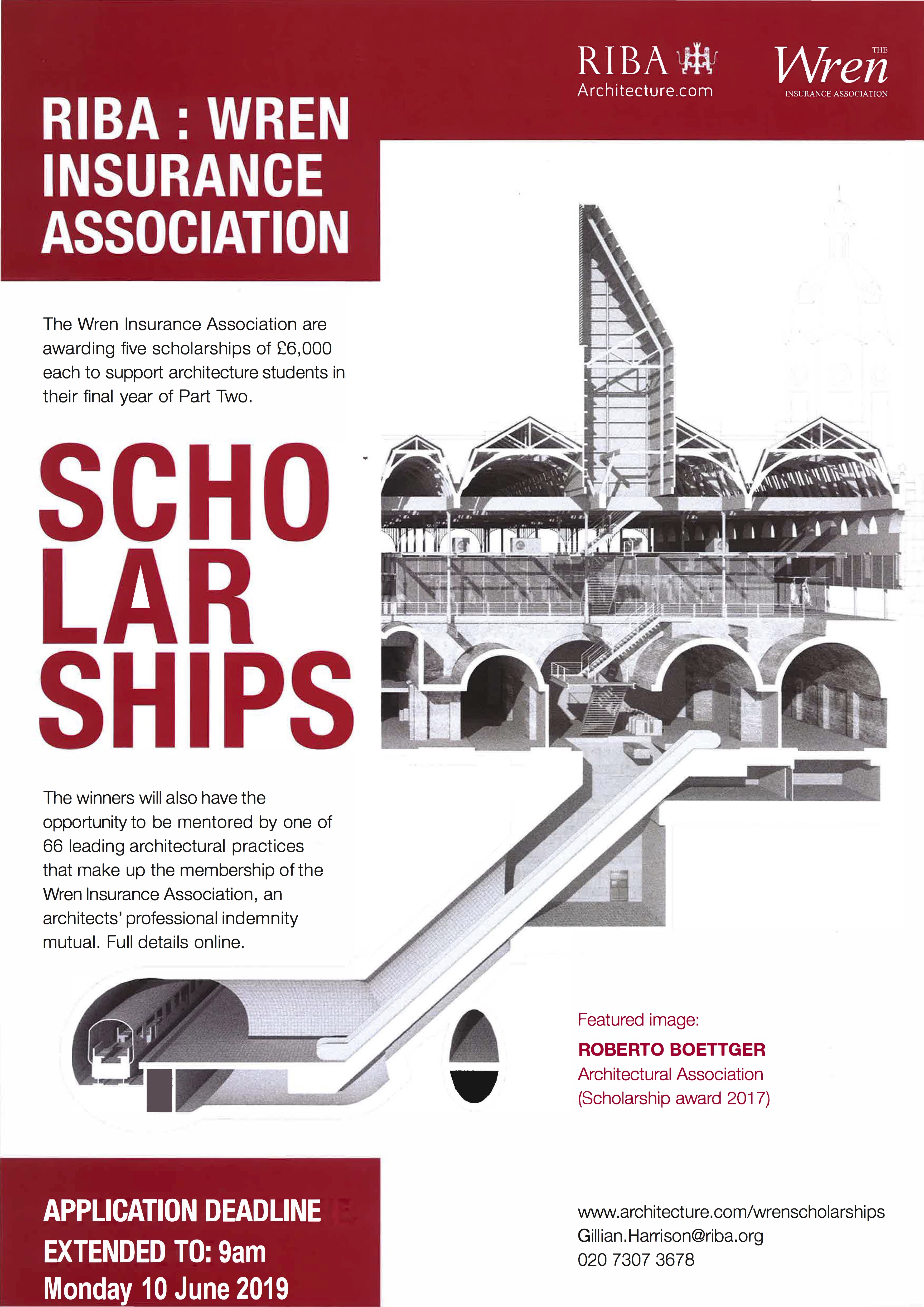 2019 RIBA Wren Insurance Association Scholarships – DEADLINE EXTENDED to Monday, June 10, 9am