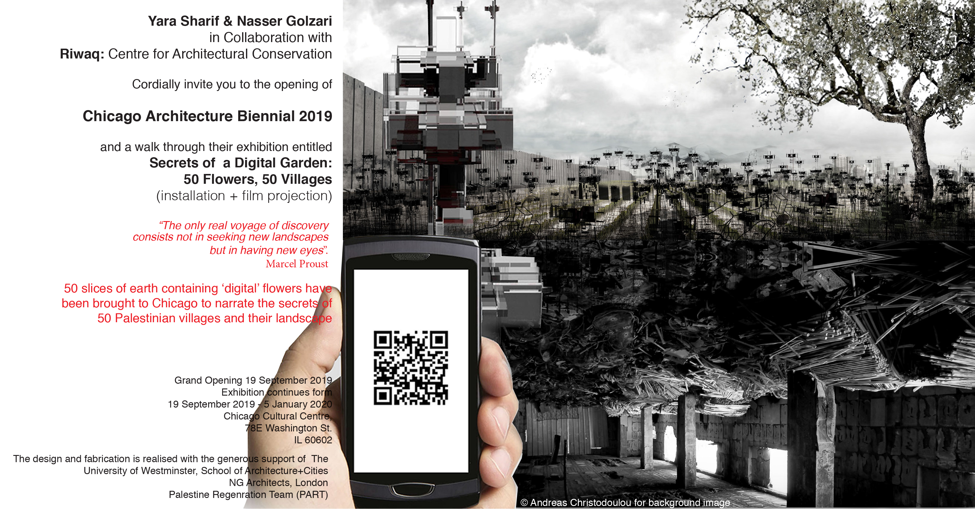 “Secrets of a Digital Garden: 50 flowers, 50 villages” curated by DS22 tutors Yara Sharif and Nasser Golzari at the Chicago Architecture Biennial, 19 September 2019 – 5 January 2020