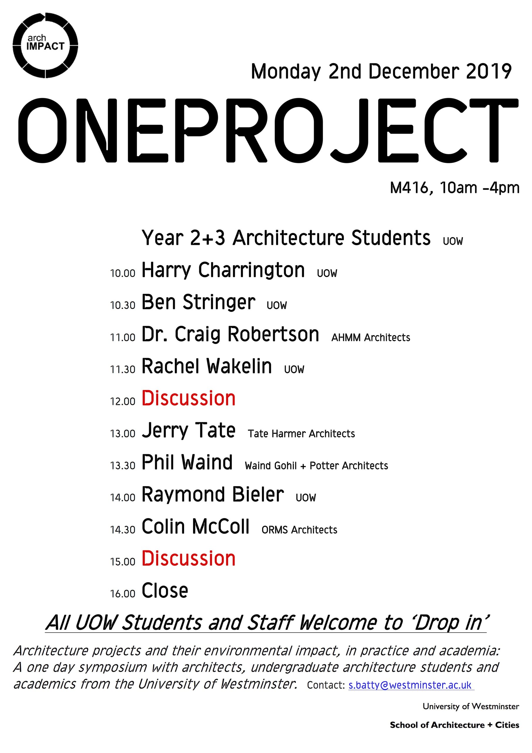 ArchiIMPACT Symposium: ONEPROJECT | Monday, December 2, 10:00-16:00, M416, Marylebone Campus