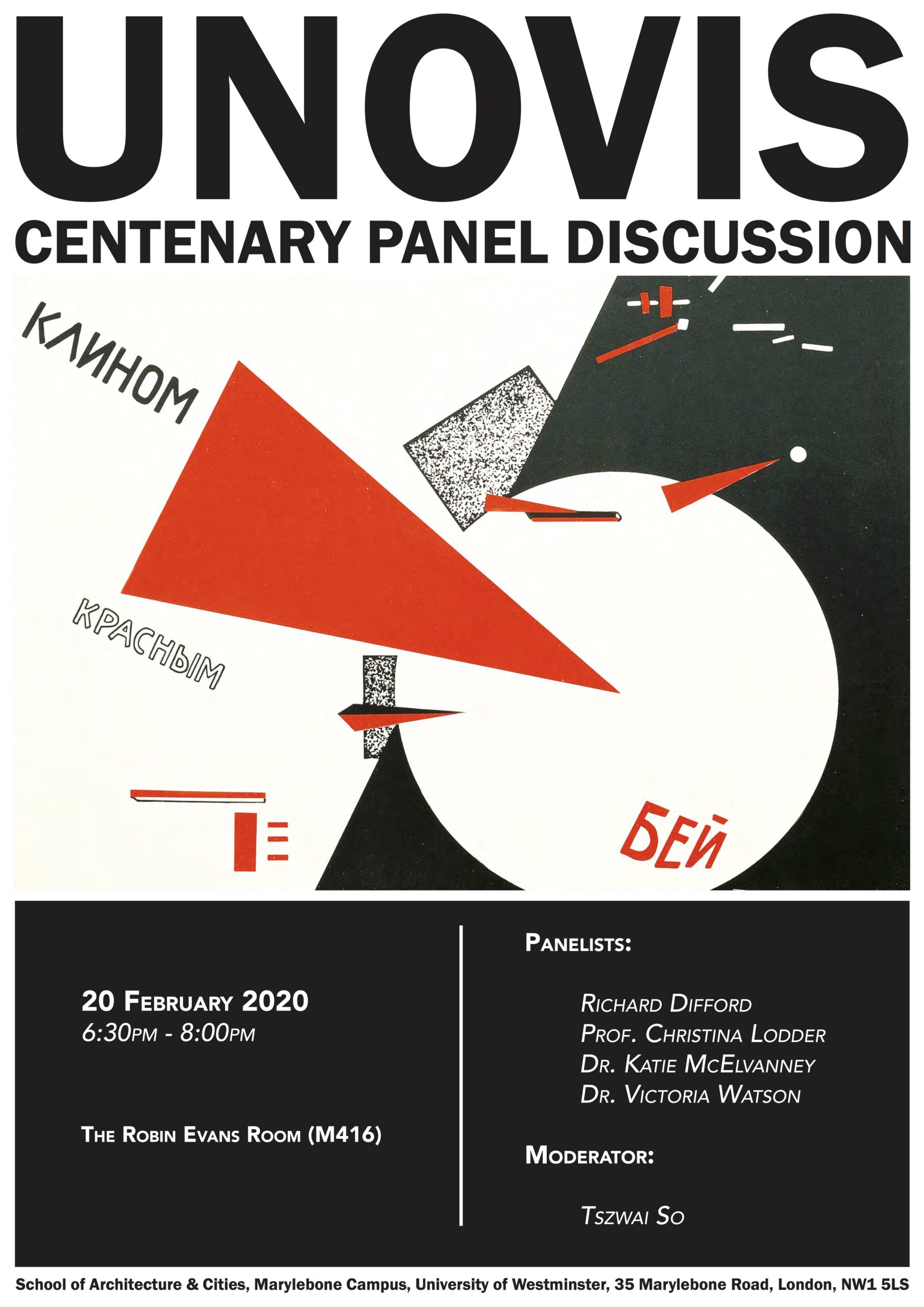 UNOVIS Centenary Panel Discussion, Thursday, February 20, 6.30pm, Robin Evans Room, Marylebone Campus