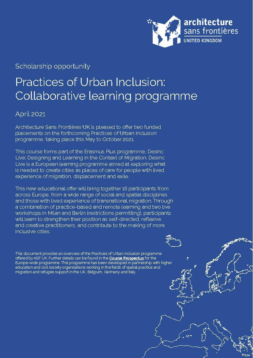 Scholarship opportunity | Architecture Sans Frontières UK: Practices of Urban Inclusion – Collaborative learning programme |Deadline: Sunday, May 30, 2021
