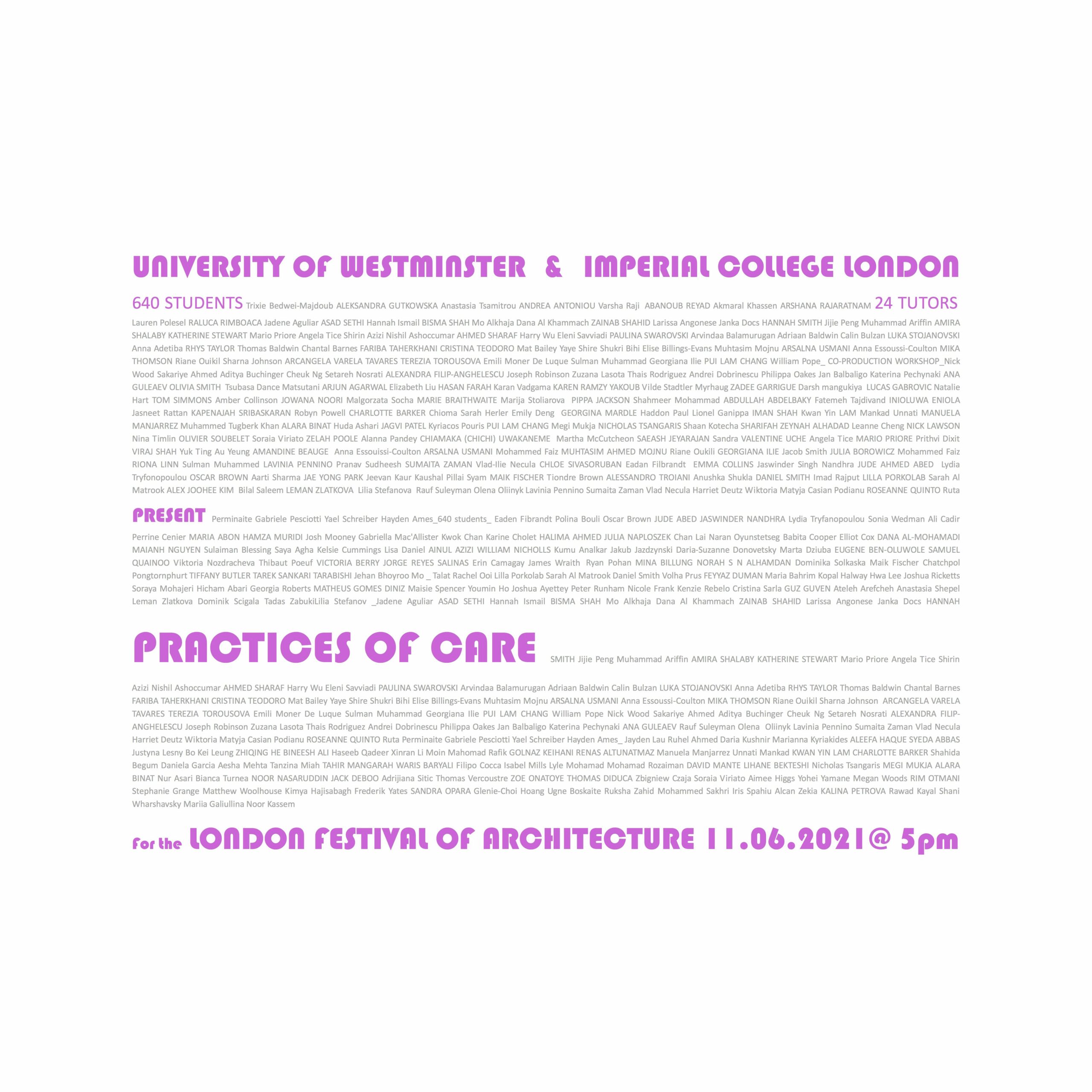 Practices of Care: Collaboration between University of Westminster and Imperial College | Friday, June 11, 2021 at 17:00 (BST)