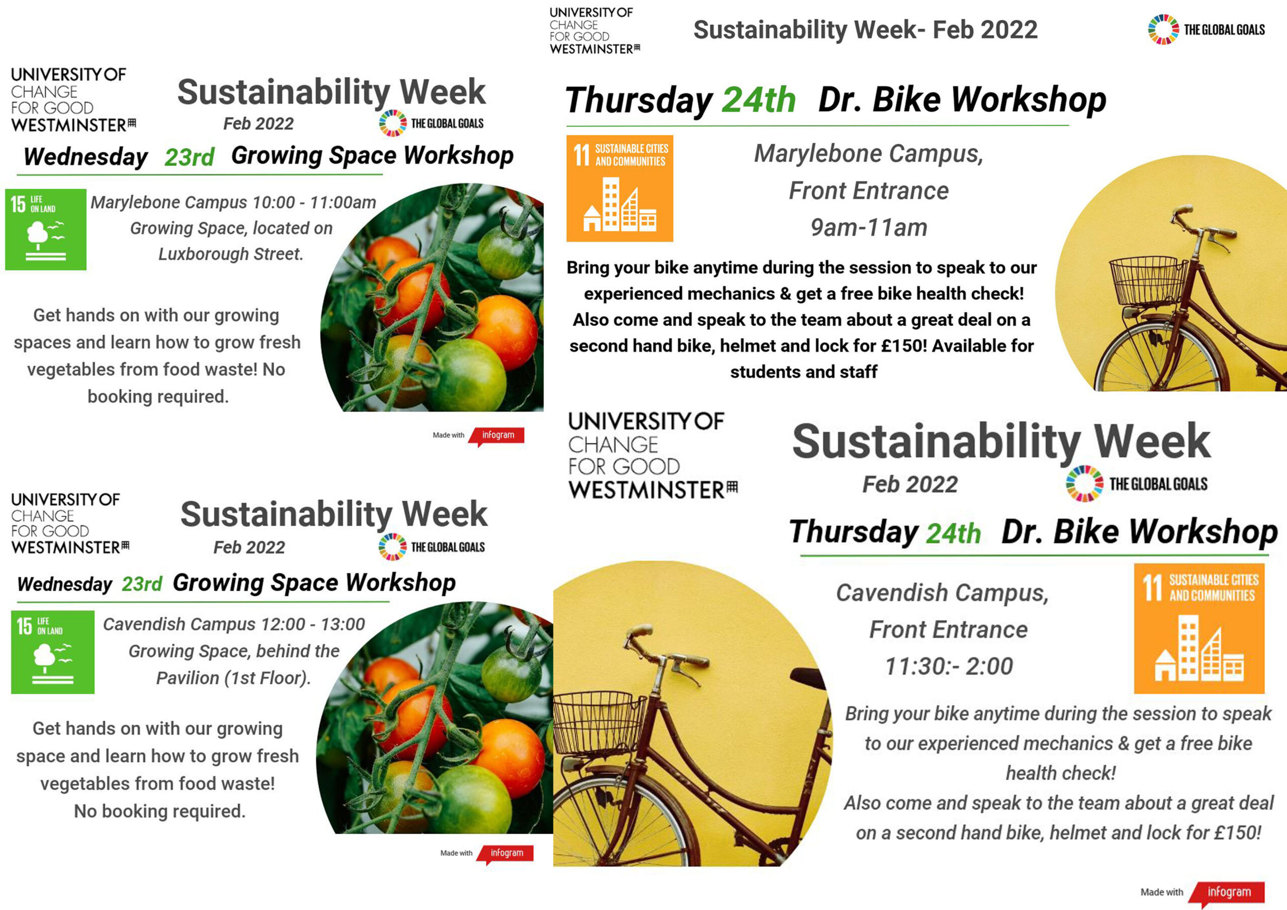 University of Westminster Sustainability Week Workshops | Wednesday 23rd and Thursday 24th of February, Cavendish and Marylebone Campuses