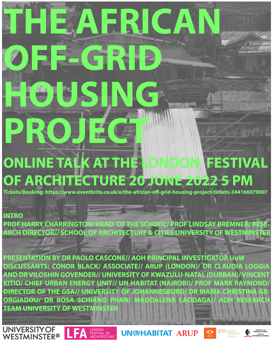 LFA 2022 + UoW: The African Off-Grid Housing Project | Monday, June 20, 2022 from 17:00 to 19:00 (BST) | Online Event