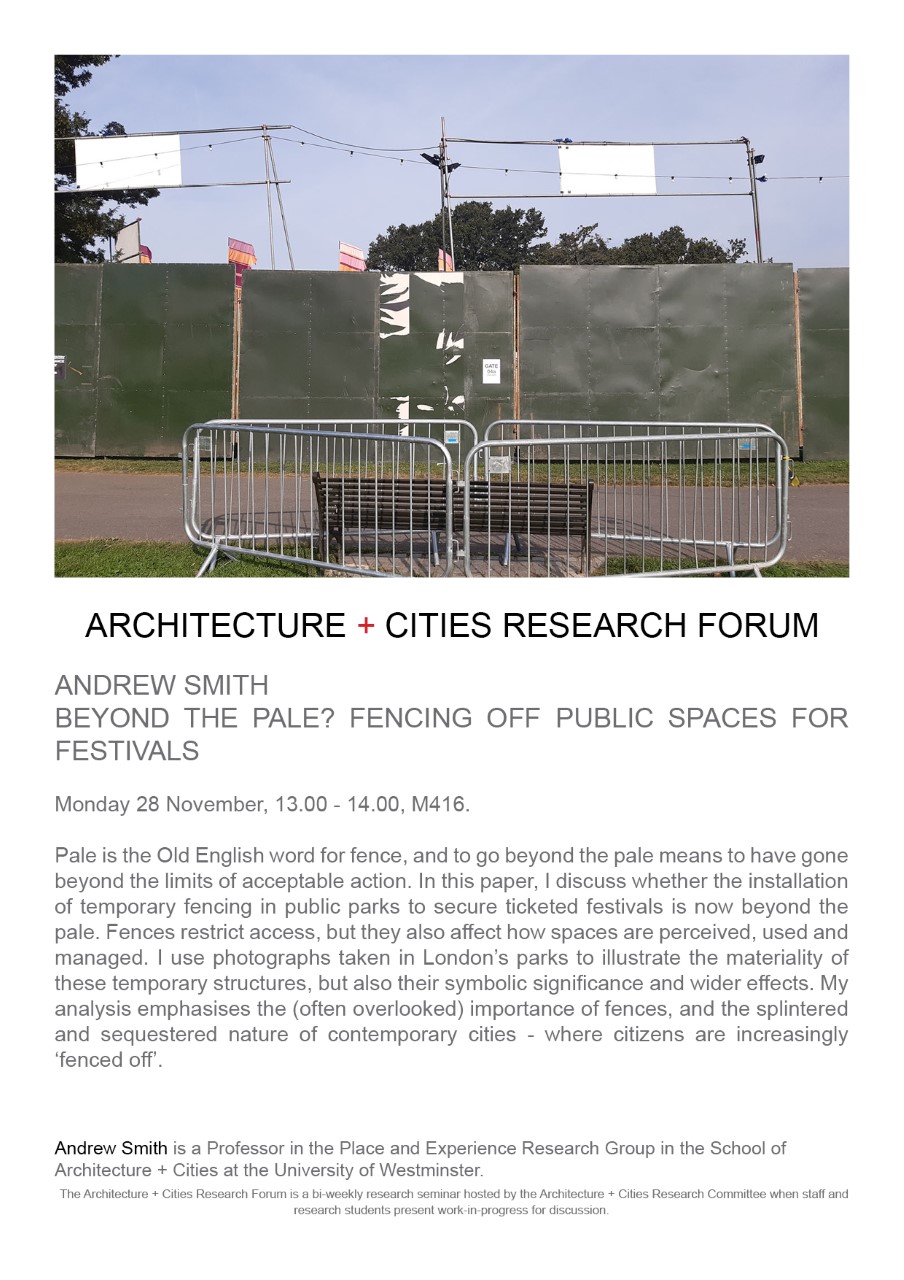 Architecture + Cities Research Seminar: Andrew Smith “Beyond the Pale” | Monday, November 28 at 1pm (GMT), M416