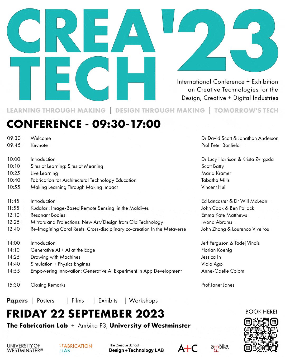 CREATECH ’23 | Friday, September 22, 2023 | Conference from 09.30 to 17:00 (BST) + Exhibition Private View / Arch-asino from 17:00 to 22:00 (BST) | Fabrication Lab + Ambika P3