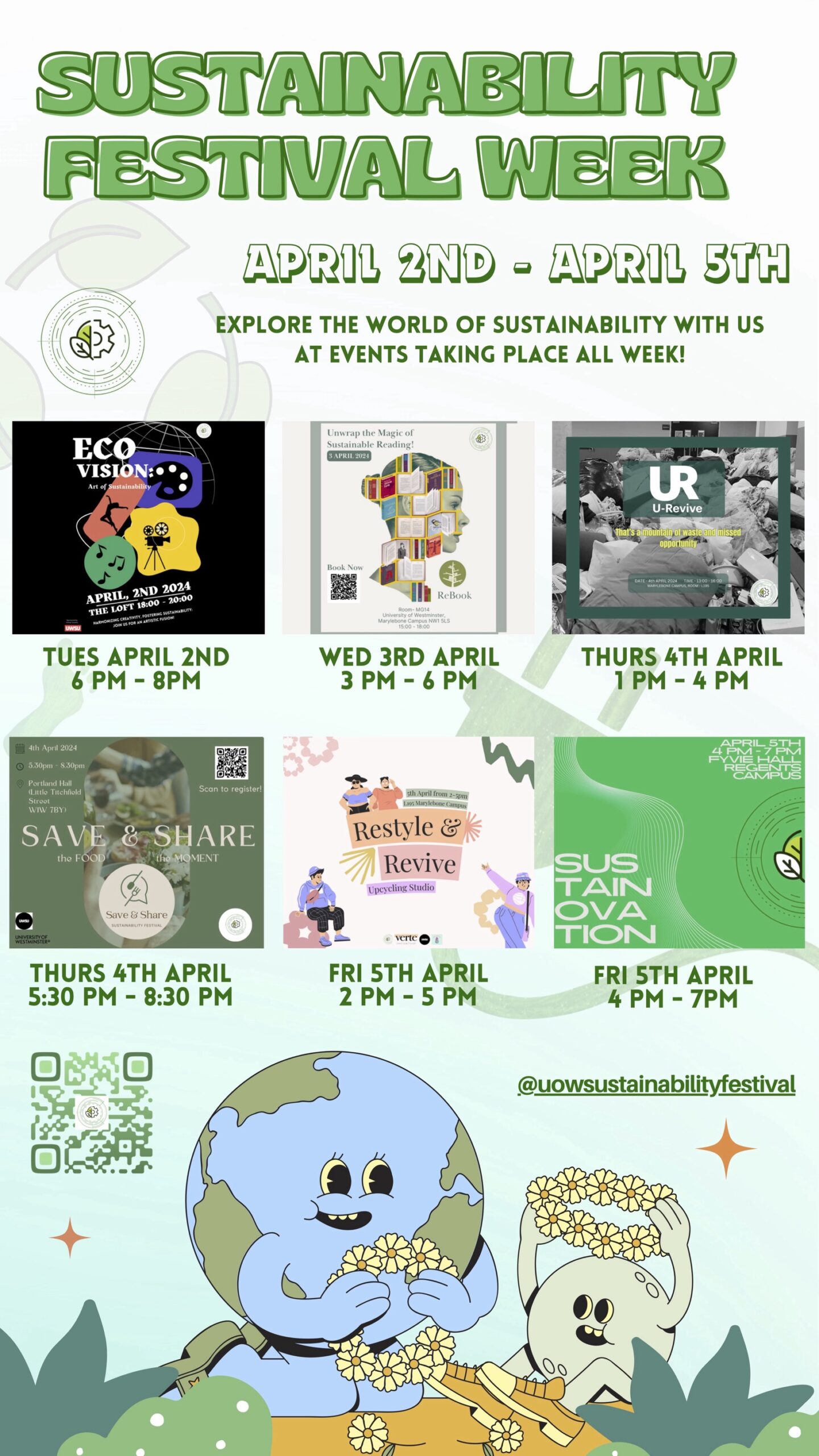 University of Westminster Sustainability Festival | Tuesday, April 2 to Friday, April 5, 2024 across UoW’s West End campuses