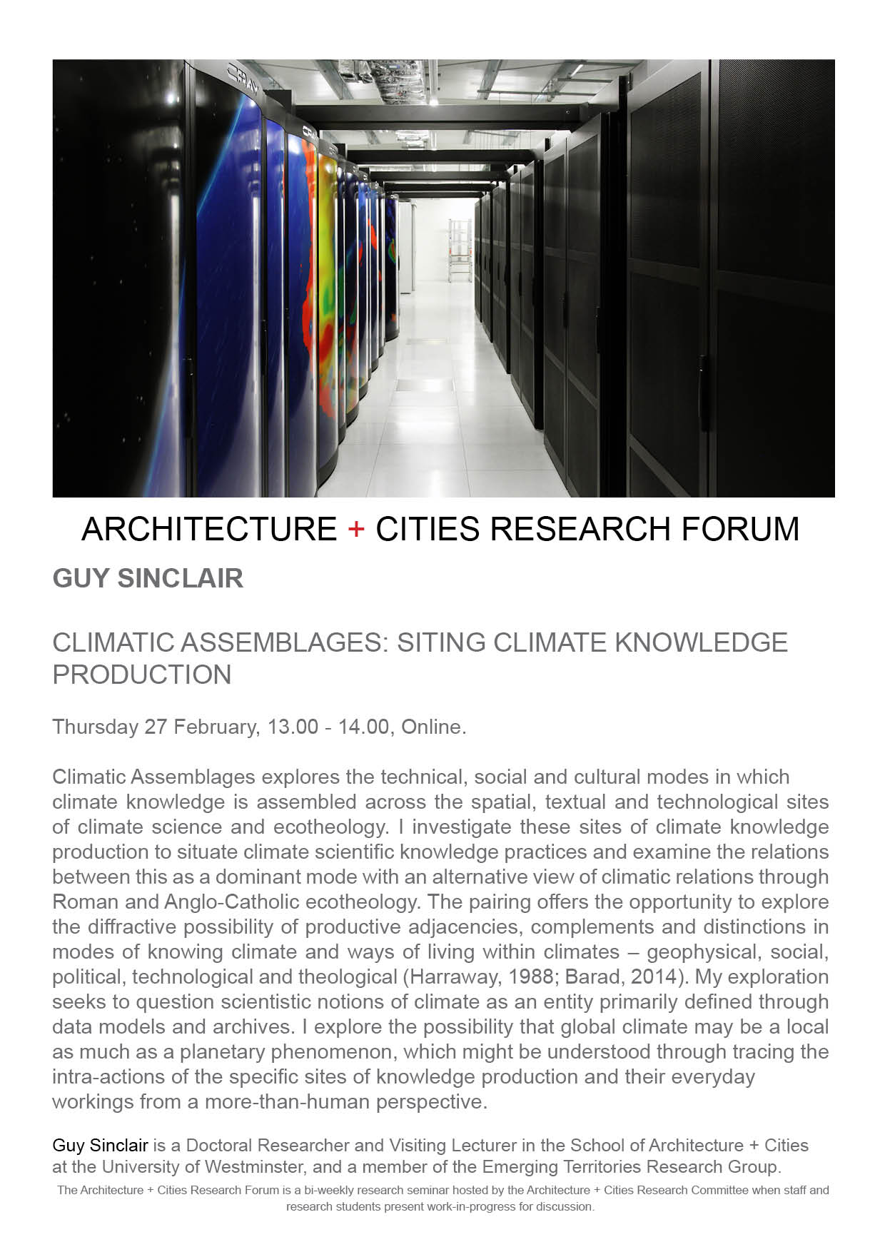 Architecture + Cities Research Seminar: Guy Sinclair “Climate Assemblages: Siting Climate Knowledge Production” | Thursday, February 27 at 13:00 (GMT) | Online